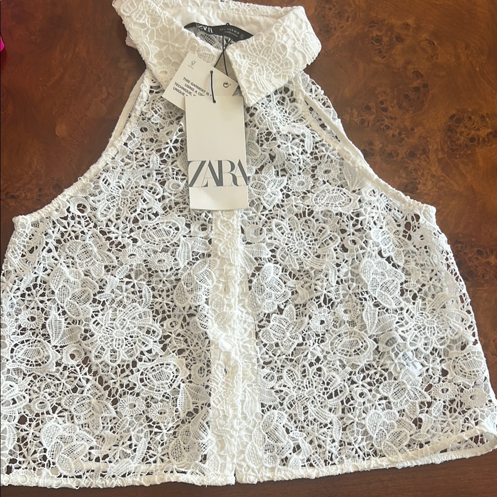 Zara Cream Sleeveless Lace Blouse
